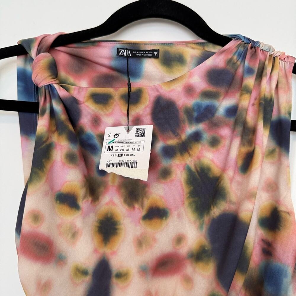 NWT NEW Zara Draped Fitted Tie Dye Cut Out Mini Dress - Party Night Out - Picture 7 of 7